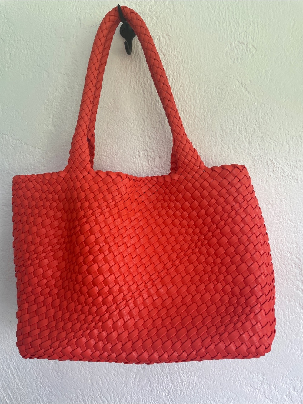 Vibrant Large Orange NEW Neoprene Tote Basketweave pattern with Magnetic Closure